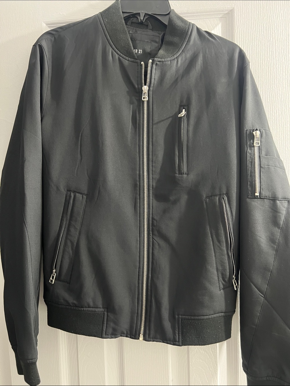 21men Black Bomber Jacket with Zip Details